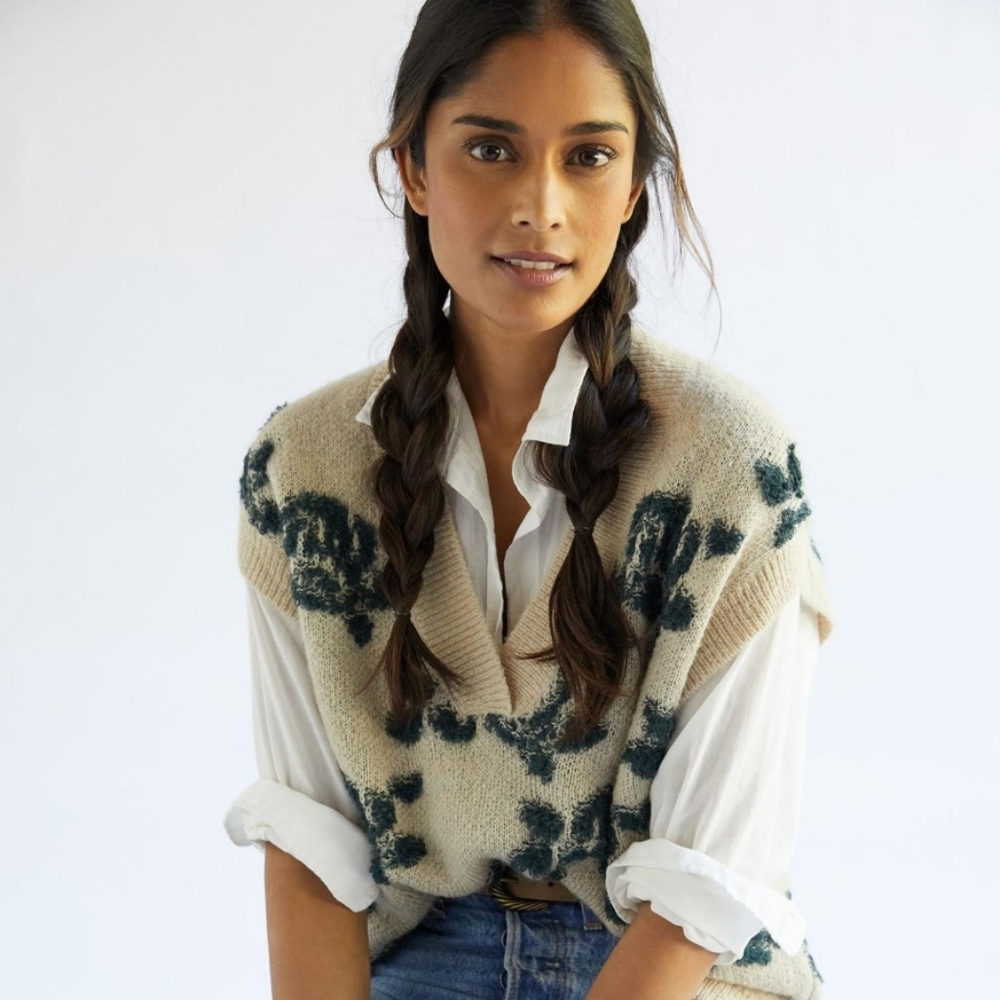 Anthropologie distressed floral sweater